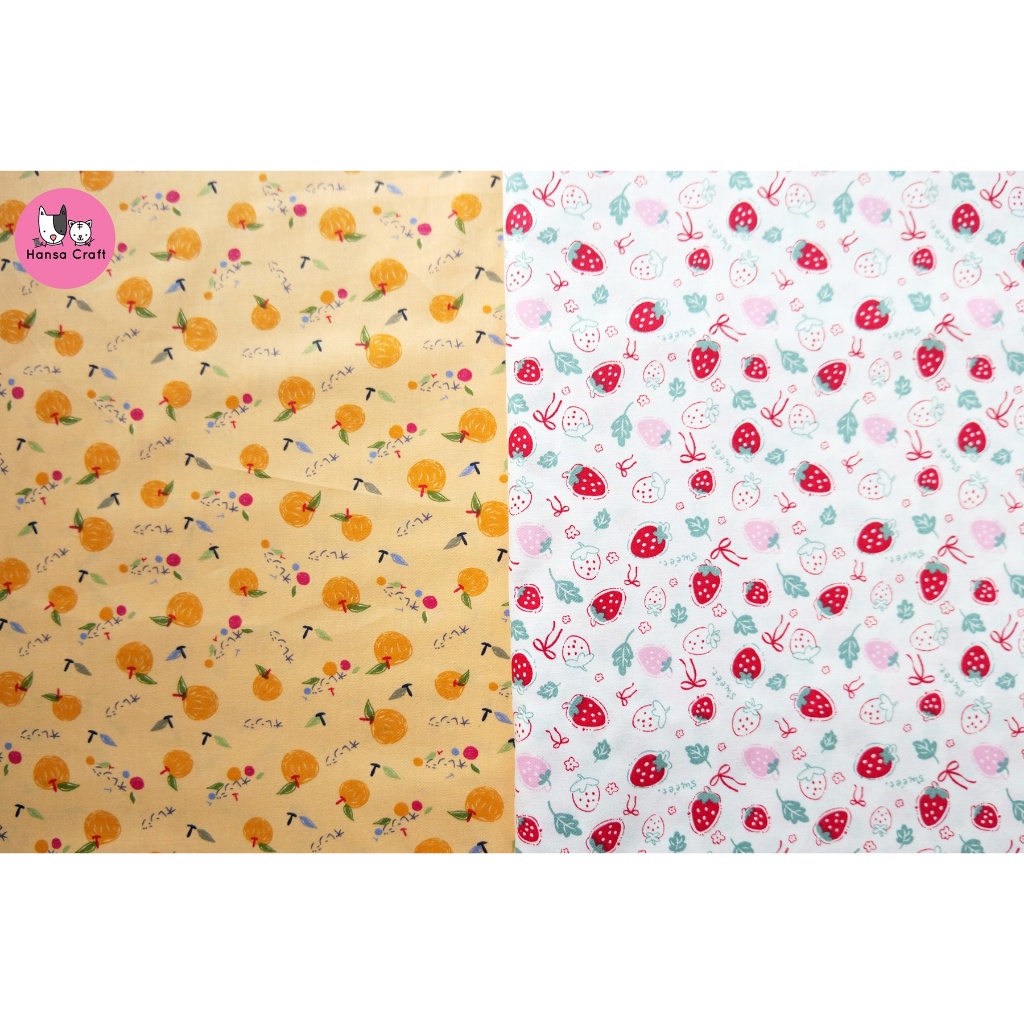 ผ้าคอตตอน 100% ลายสตอเบอร์รี่ ลายส้ม ผ้าคอตตอนทวิลล์หน้ากว้างมากกกก 160 ซ.ม. ผ้าเมตร ผ้านำเข้าพร้อมส่งจากไทย! ไม่ต้องรอพ