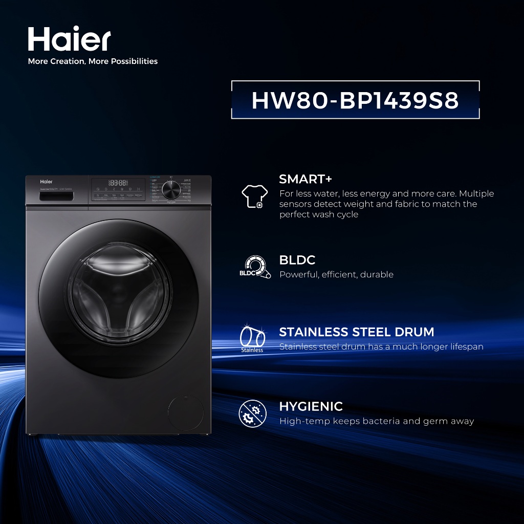 Haier Washing Machine  8KG,Smart+,multifunctional washing machine,  BLDC HW80-BP1439S8