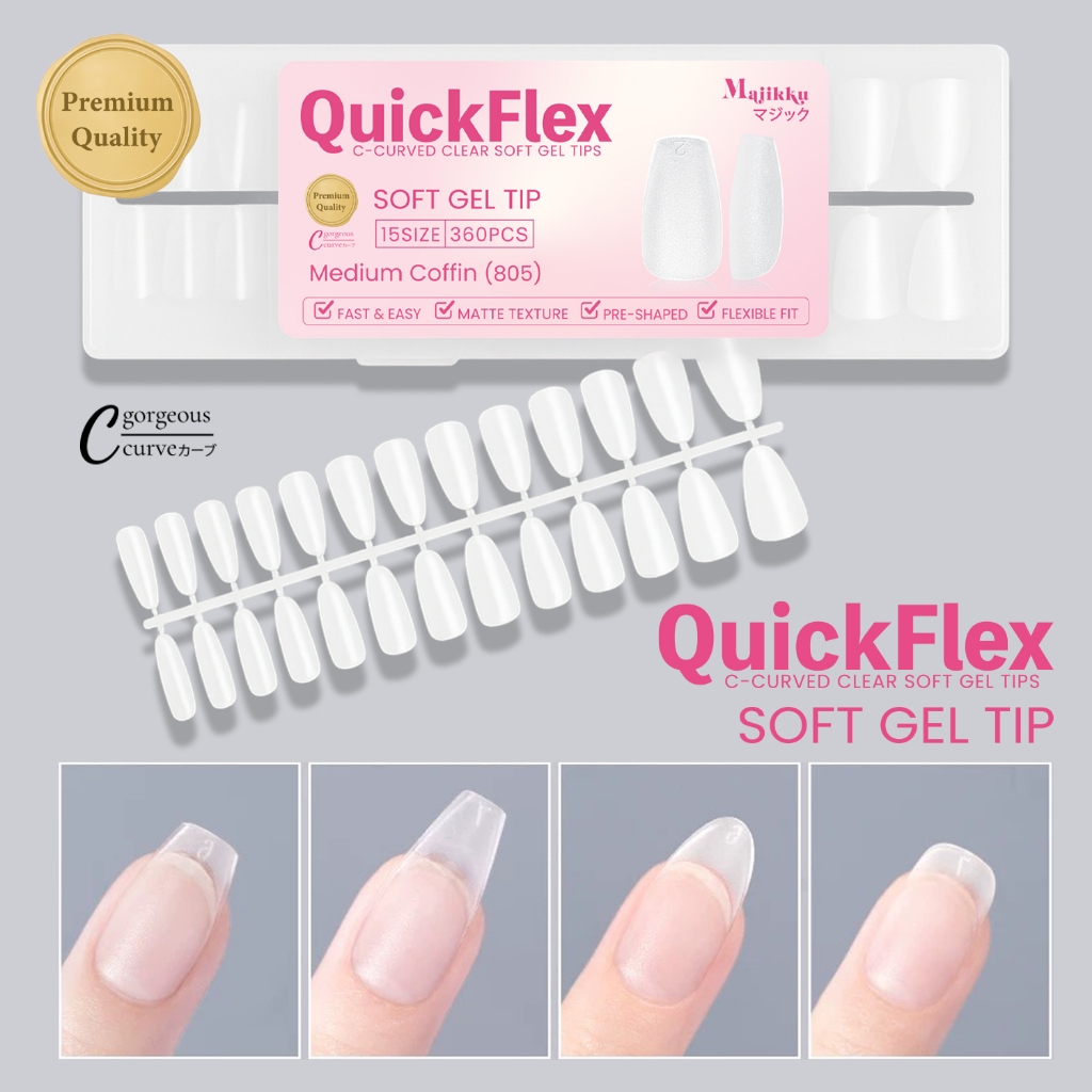 Majikku เล็บปลอมPVC ซอฟเจล C-Curve 360ชิ้น Soft Gel แนบชิด สนิทกว่าที่เคย แข็งแรง ไม่แตกง่าย