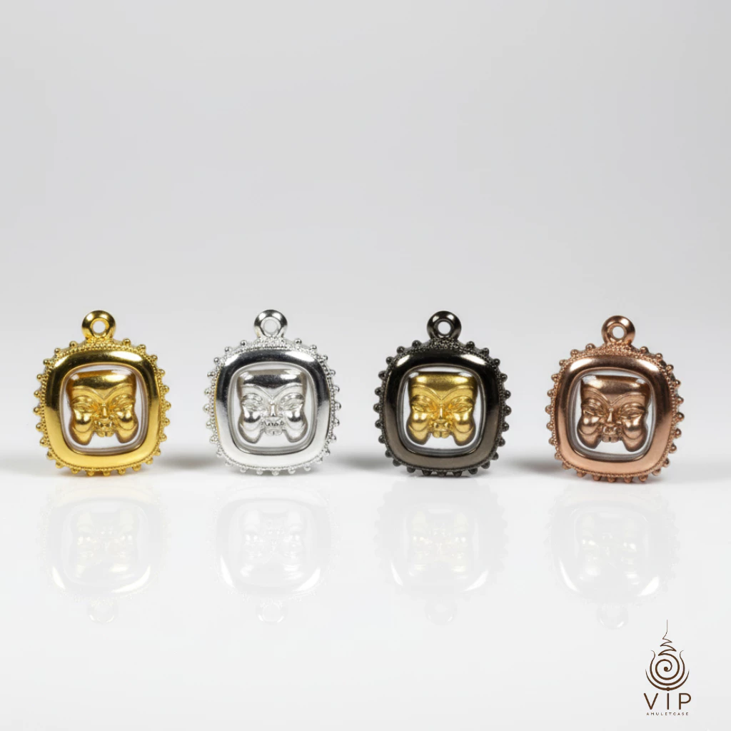 (แท้100% ปลอมคืนเงิน) กรอบสี่เหลี่ยม หน้าพรานบุญ 1.5ซม. ลายไข่ปลาเกลียวเชือก | Amulet Case | 方形佛牌外壳(กรอบชุบหนา 2 เท่า)