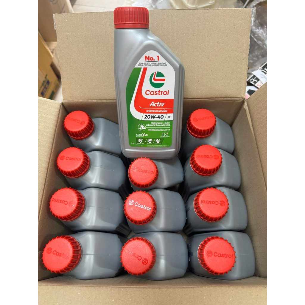 รับประกันแท้ ขายยกลัง ขายส่ง คาสตรอล แอคทีพ 4T SAE20W-40 ขนาด 0.8 ลิตร  Castrol Activ 4T 20w40 น้ำมันเครื่องมอเตอร์ไซค์