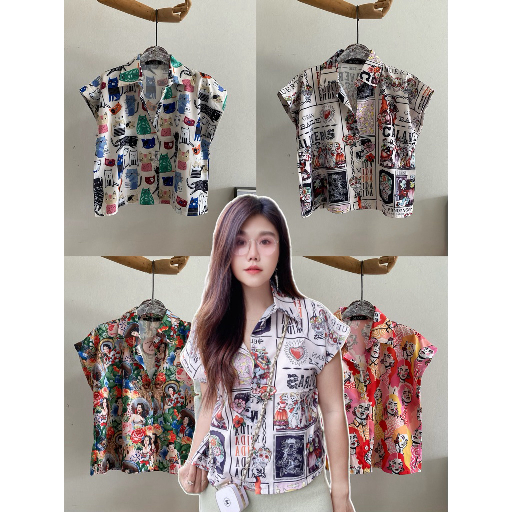 พร้อมส่ง 🌼🍒🍒🌼เสื้อแขนสั้นคอปก อก 42“ยาว 20”ใส่สวย ใส่สบาย