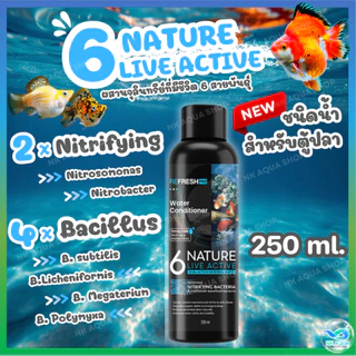 🆕 6NATURE จุลินทรีย์ตู้ปลา Nitrifying + Bacillus รวม 6 สายพันธุ์ น้ำใส ลดกลิ่น ตั้งตู้/บ่อปลา ไม้น้ำ กุ้ง