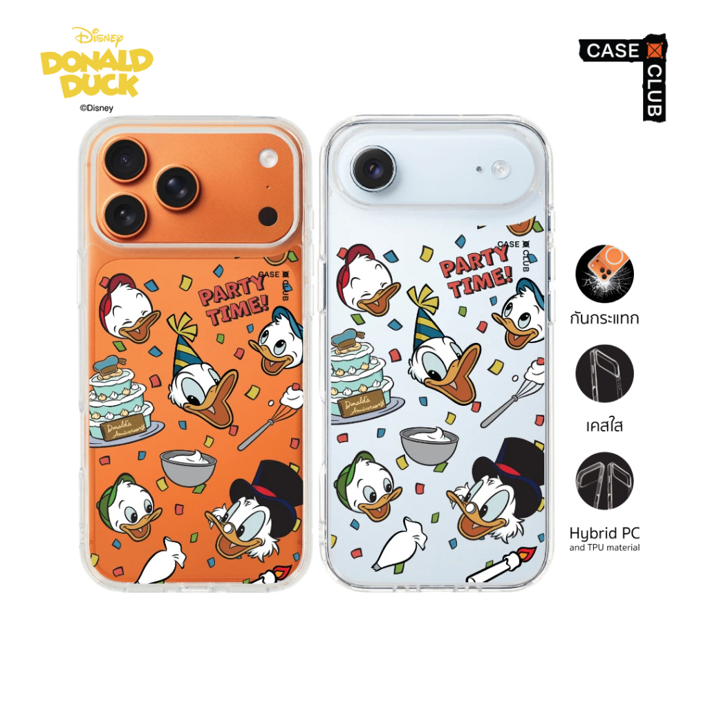 CaseClub เคสไอโฟน เคสโทรศัพท์ เคสใส ลาย Donald Duck Party Donald Duck ปาร์ตี้สุขสันต์ สำหรับ i17 Pro