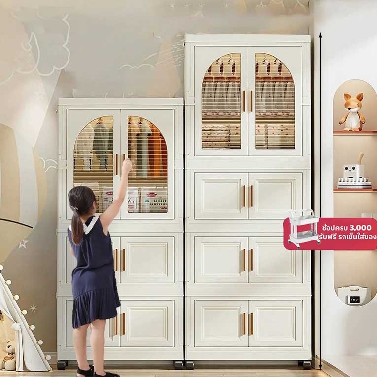 ตู้เสื้อผ้าพับได้ KAITO ประตูคู่ ตู้เก็บของอเนกประสงค์ ความจุสูง มีล้อ กันฝุ่นและกันน้ำ ติดตั้งง่าย