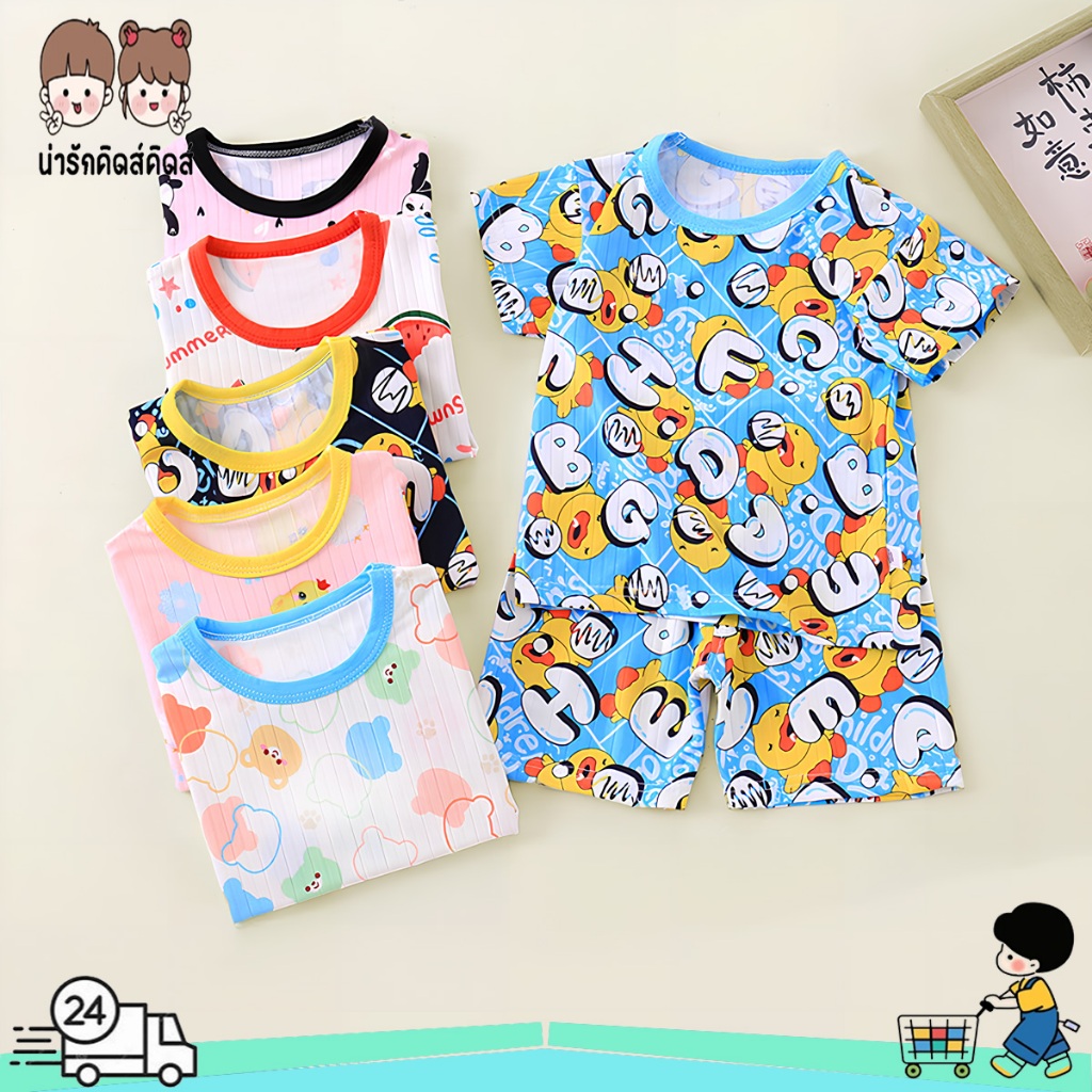 เสื้อผ้าเด็ก ชุดเด็กแขนสั้น ลายสัตว์น่ารัก ทรงหลวมสบาย ใส่ได้ทั้งเด็กชาย-เด็กหญิง 0-4ปี