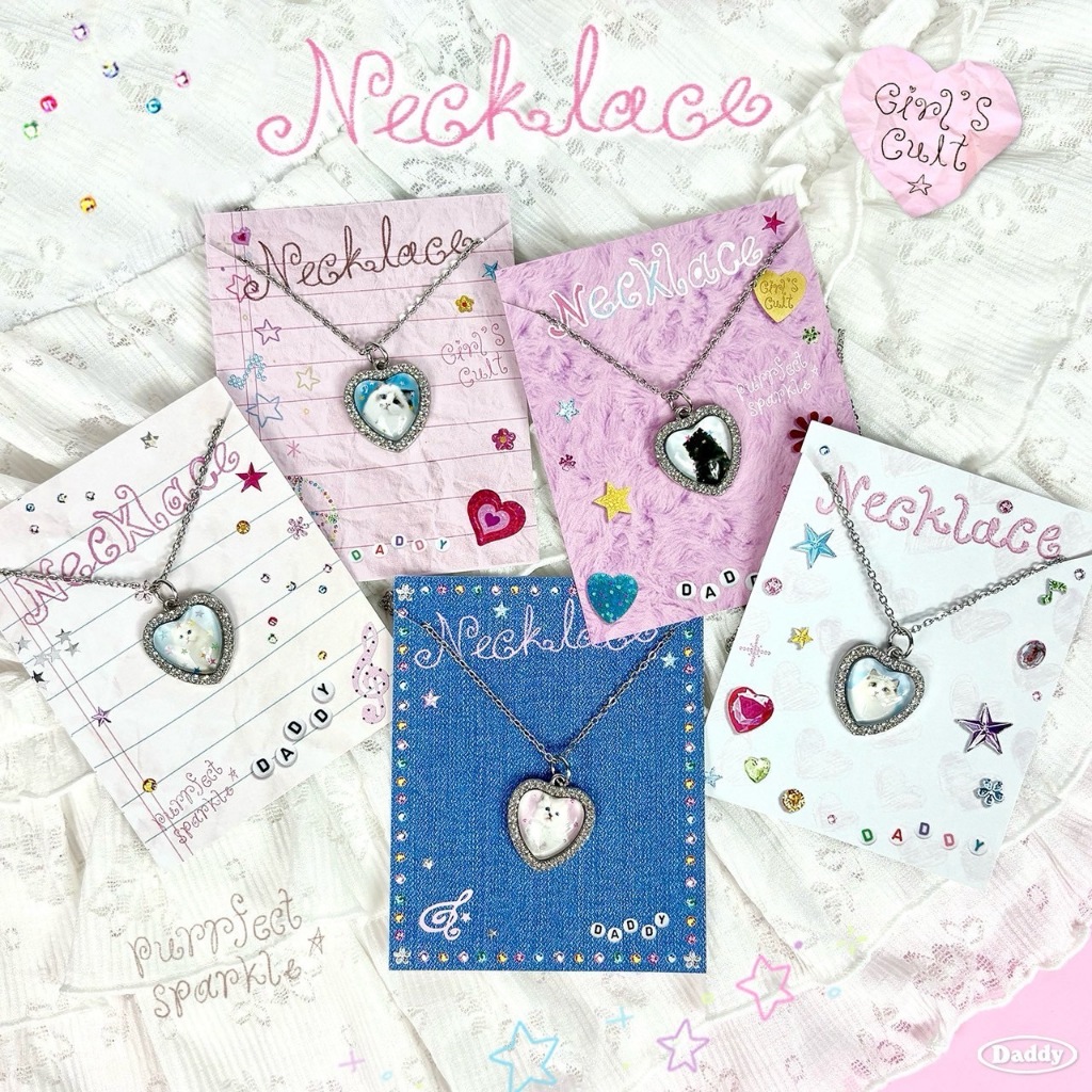 DADDY | Girl's Cult Necklace สร้อยรูปหัวใจ ลายน้องแมว สุดน่ารัก