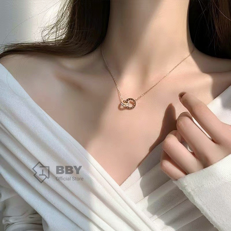 BBY สร้อยคอเลขโรมัน แบบสองวง สไตล์เกาหลี ดังอินสตาแกรม ของขวัญ S354