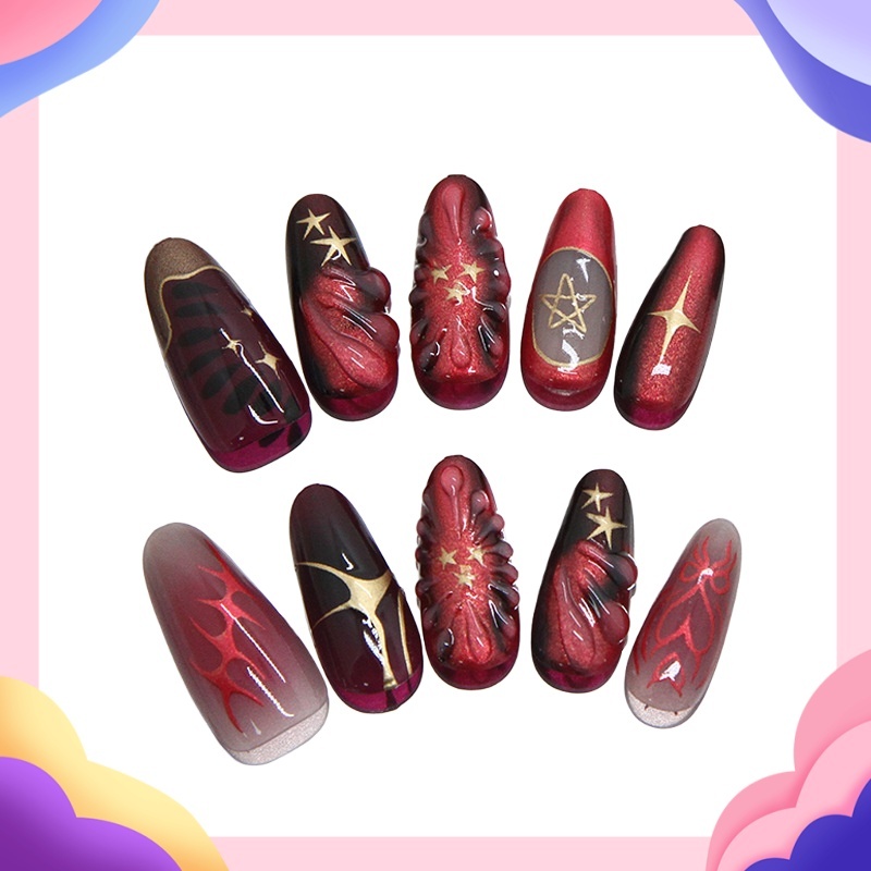 ใหม่ Fake เล็บ Charm Dark ดาว เล็บปลอมสำเร็จรูป อุปกรณ์ทำเล็บ ลาย 6 แบบ