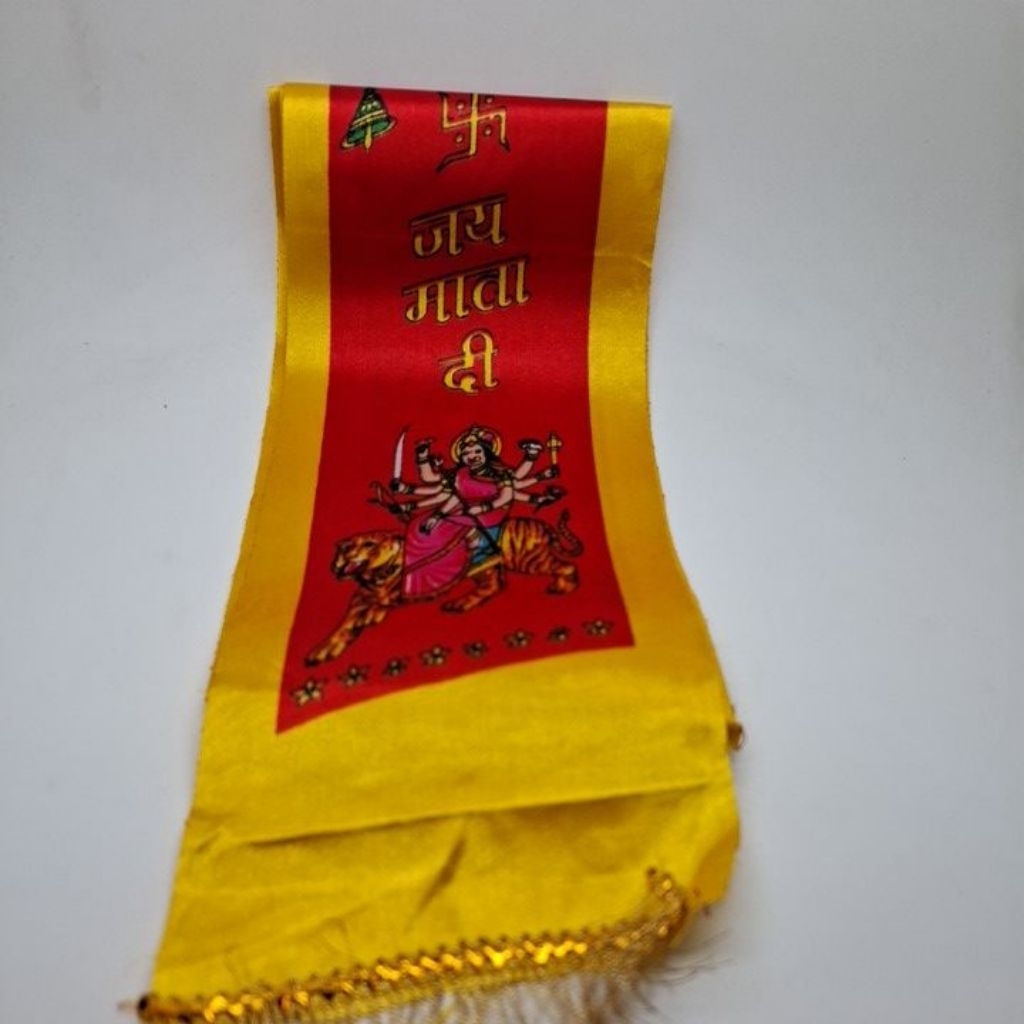 Jai Mata Di Pataka /Dupatta 1.5m printed satin red &yellow color puja for temple