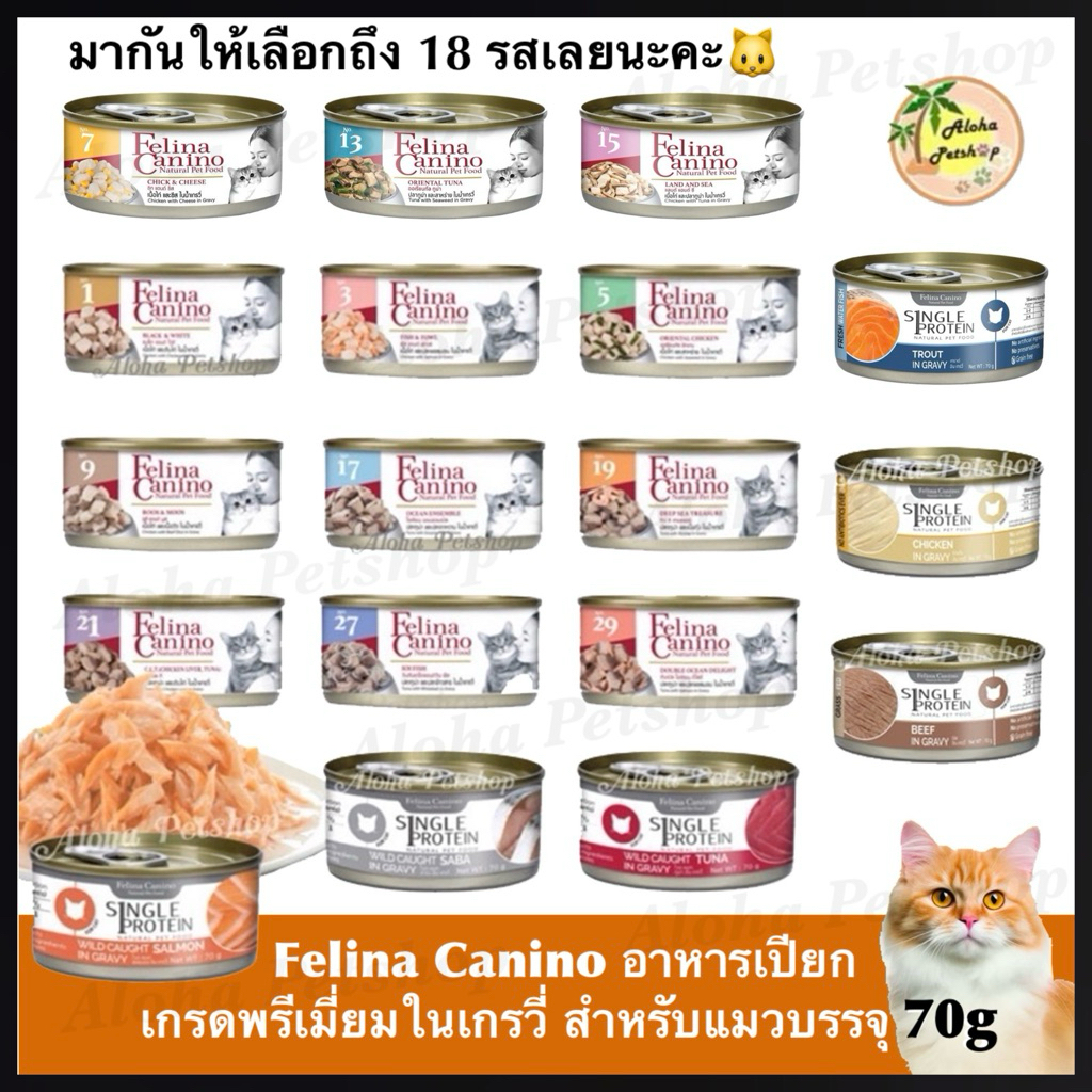 (24กระป๋อง) Felina Canino Cat Cans 70g Premium Quality ❤️🐱 เฟอลินา คานิโน อาหารเปียกแมวเกรดพรีเมี่ยมบรรจุ 70g*24