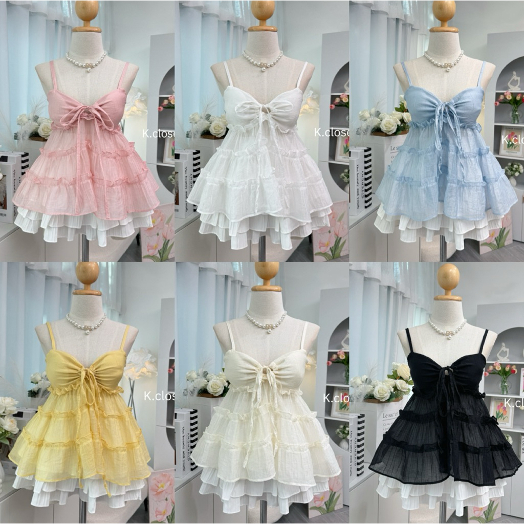 (อก32-40)เสื้อสายเดี่ยวตัวยาวผูกอก มีฟองน้ำ detail น่ารักโทนพาสเทลสวยหวานสาวอวบใส่ได้อกถึง 40 นิ้ว เสื้อผ้าผู้หญิง
