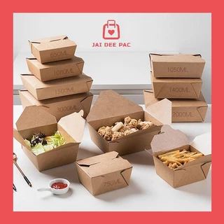 ( 50 ใบ ) กล่องข้าวกระดาษแบบล็อค กระดาษคราฟท์ Food Grade ซึ่งเป็นมิตรต่อสิ่งแวดล้อม