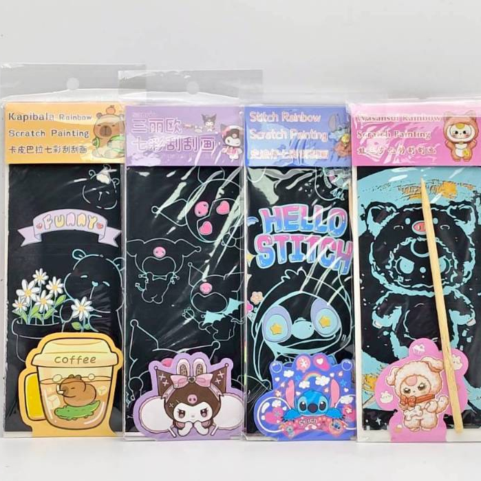 🎀แพ็ค 12 ชุด สุ่มรวมลายการ์ตูน🎀 กระดาษขูด ฝึกพัฒนาการ ขูดระบายสี โรงเรียน สมุดระบายสี