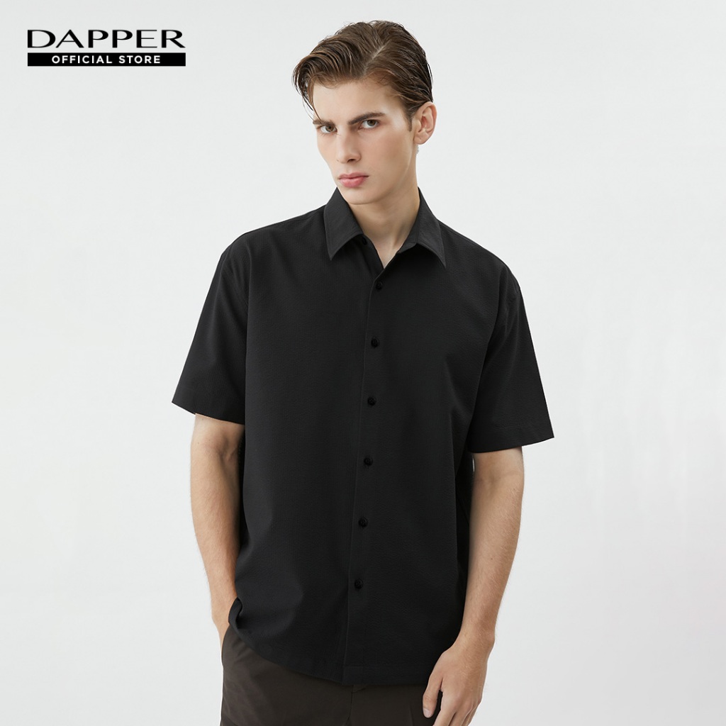 DAPPER เสื้อเชิ้ตแขนสั้น Textured Seersucker Shirt สีดำ (BCS/BK/586LS1)