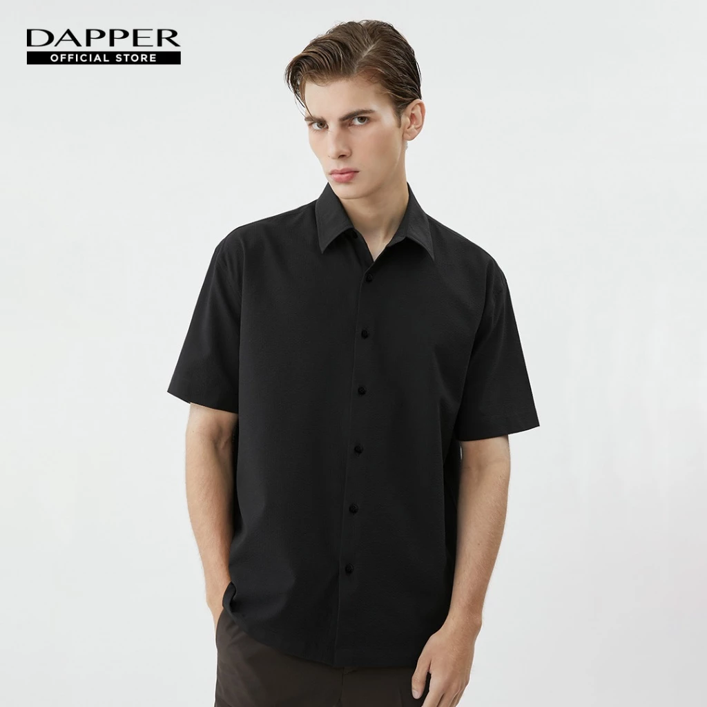 DAPPER เสื้อเชิ้ตแขนสั้น Textured Seersucker Shirt สีดำ (BCS/BK/586LS1)