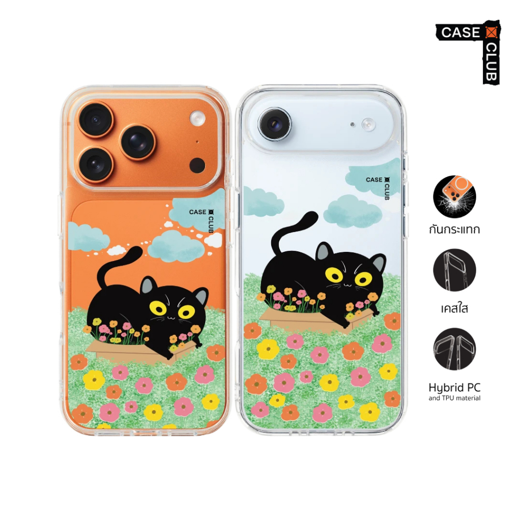 CaseClub เคสไอโฟน เคสโทรศัพท์ เคสใส ลาย Garden Black Cat สวยดอกไม้ของแมวดำ สำหรับ i17 Pro Max/i17 Pro/i Air