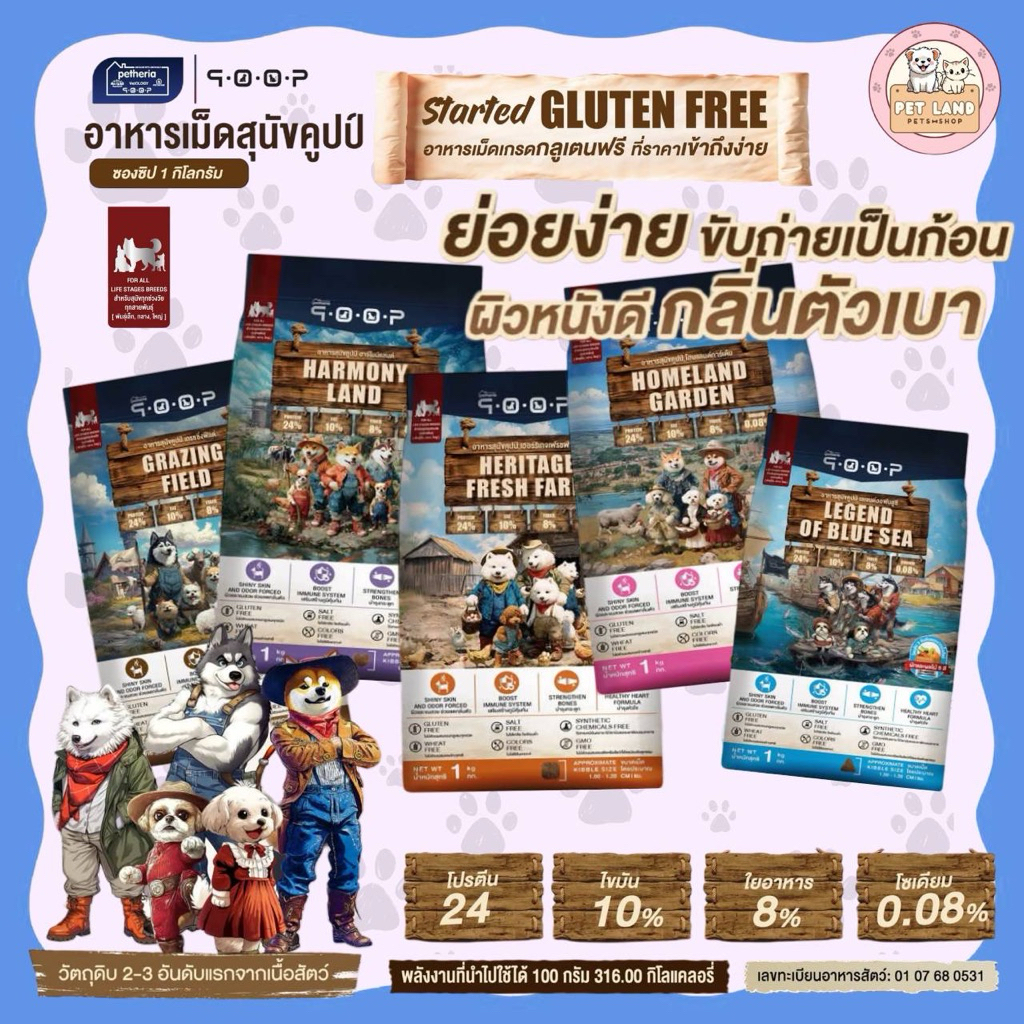 qoop อาหารสุนัขคูปป์  กลูเต็นฟรี 1 Kg สำหรับสุนัขทุกช่วงวัย