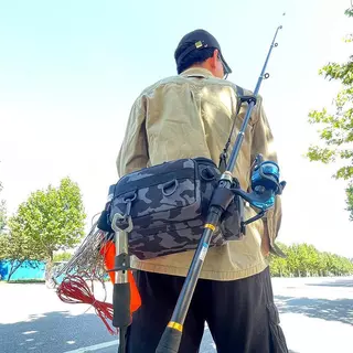 COD กระเป๋าตกปลา เอว กระเป๋าเป้สะพายหลังเหยื่อตกปลา,มัลติฟังก์ชั่นกันน้ําไหล่กระเป๋าตกปลาขนาดกะทัดรัดกลางแจ้ง