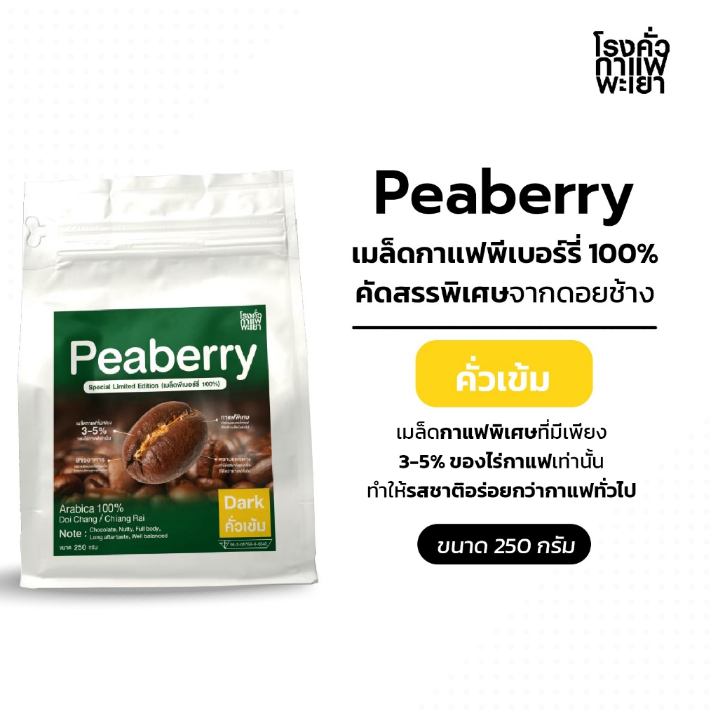 เมล็ดกาแฟพีเบอร์รี่ 250 กรัม