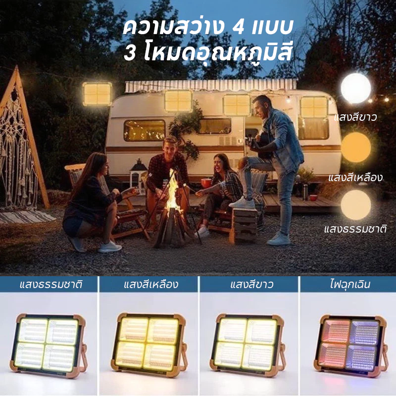 ไฟโซล่าเซลล์ 100,000W โซล่าเซลล์ สปอตไลท์พกพา โซล่าเซลล์USB สว่างมาก ไฟพกพาอเนกประสง ไฟฉุกเฉินในบ้านกันน้ำ ไฟแคมป์ปิ้ง thumbnail 9