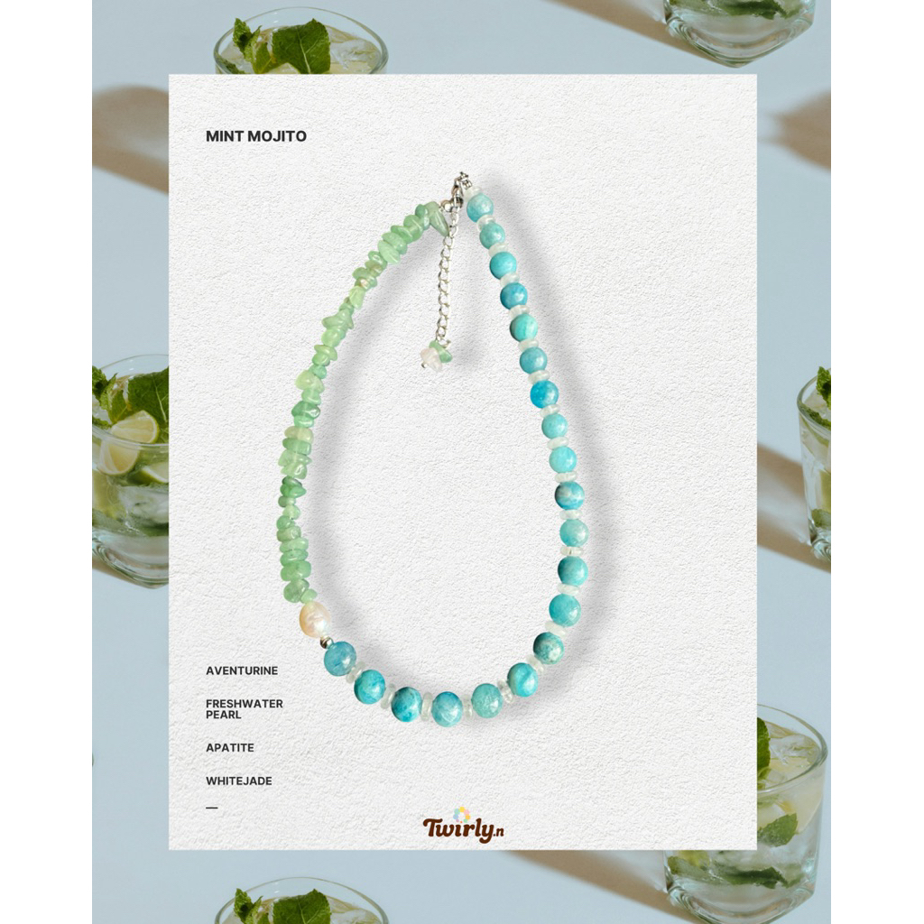 🍸🌿สร้อยคอหิน ไข่มุก Mint mojito | Stone Necklace - Cocktail Collection