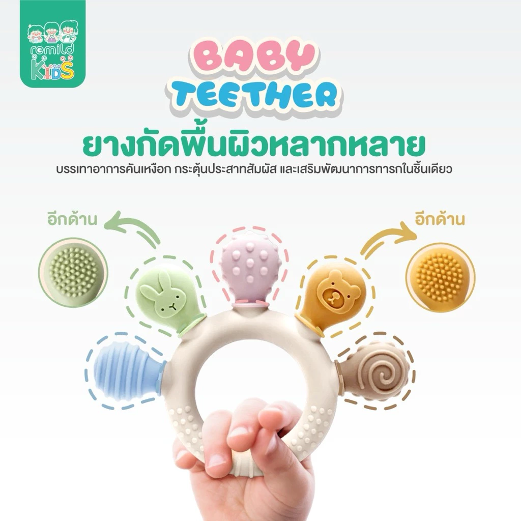 ใหม่ Remild baby teether ยางกัดสำหรับทารก Silicone foodgrade ช่วยลดอาการคัดเหงือก ปลอดภัยจากสารเคมี ปุ่มกระตุ้นพัฒนาการ