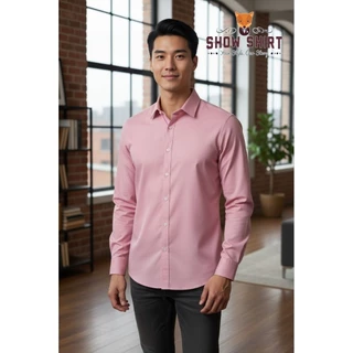 เสื้อเชิ้ตแขนยาว คอปก สีชมพูพาสเทล / ชมพูกลีบบัว ผ้า cotton comb twill [ S - 4XL]