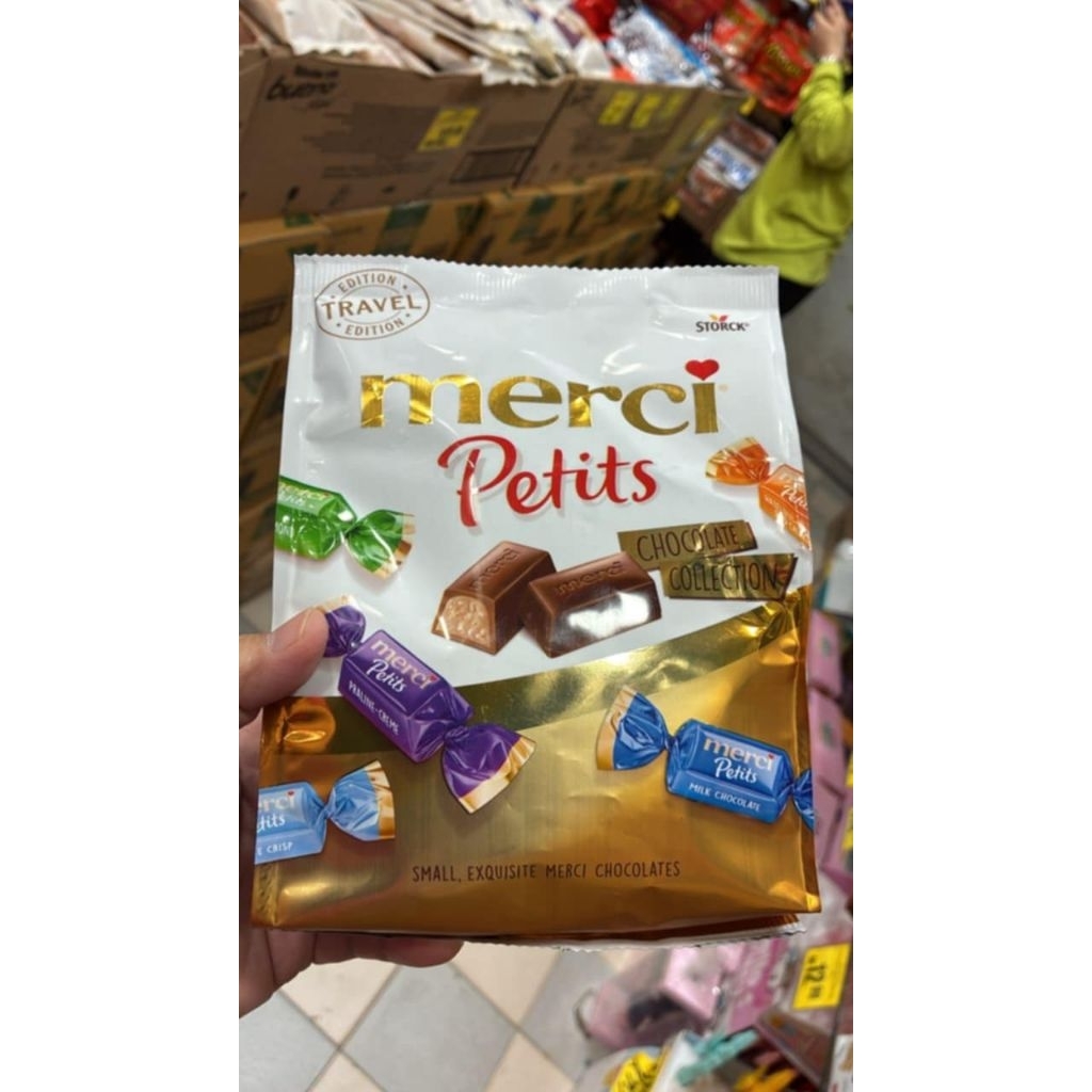 Merci pertits ช็อกโกแลตรวบรวมนำเข้าจาก ประเทศเยอรมันขนาด250g 1ห่อมี42ชิ้น อร่อย หอม กลิ่น ช็อกโกแลต
