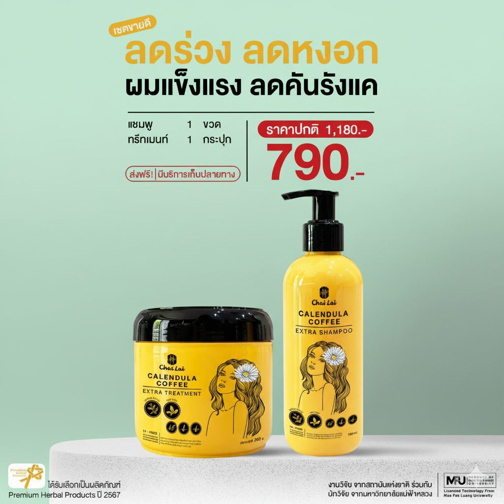 ทรีทเม้นท์ดาวเรือง แชมพูดาวเรือง ไฉไล Chai lai Calendula Hair Shampoo & Treatment ทรีทเมนต์ผมดาวเรือง