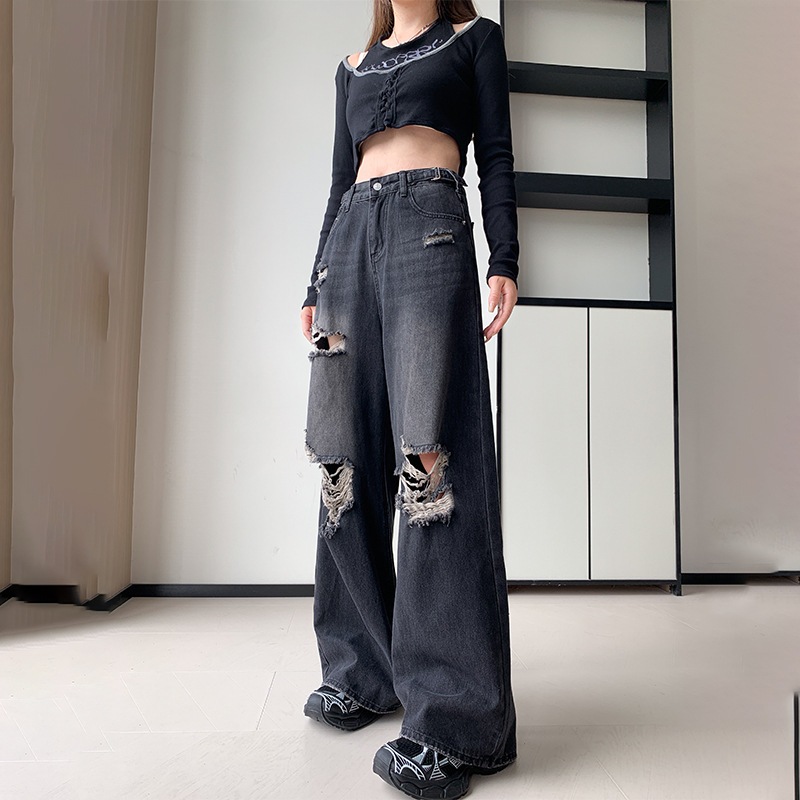 Loma Wear-Streetwear Loose Ripped Jeans for Women กางเกงยีนส์ผู้หญิง สไตล์สตรีท ขาดๆ เท่ๆ ขากว้า
