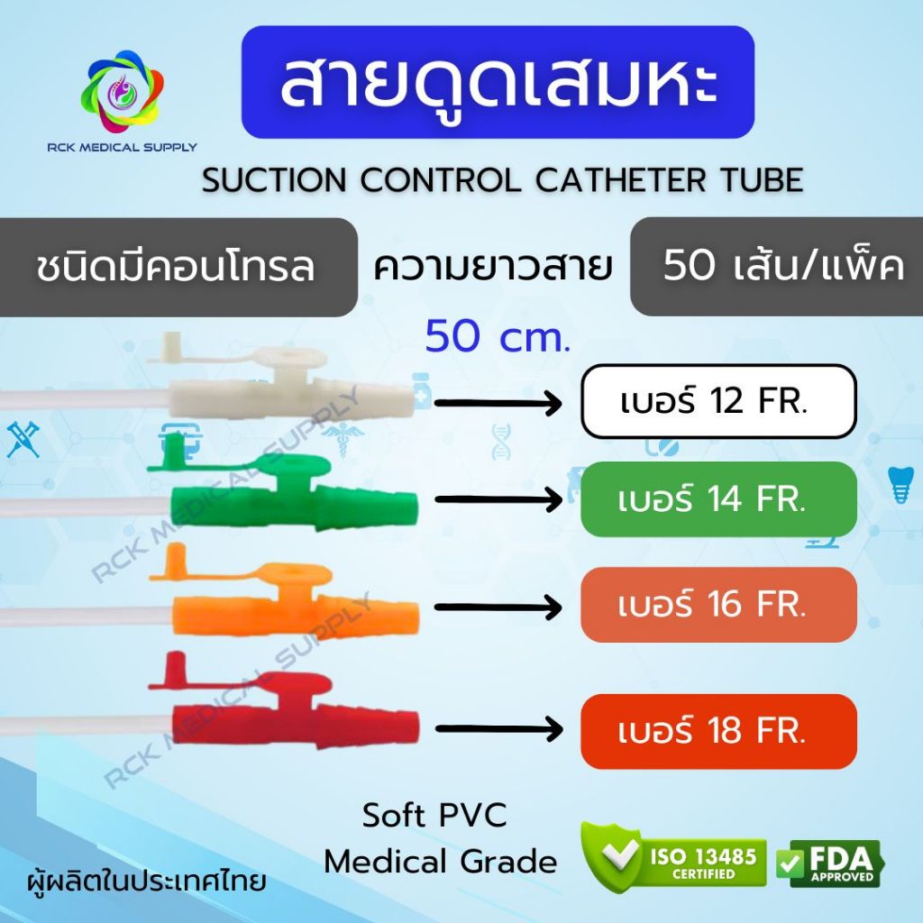 #ยกแพ็ค (50 เส้น/แพ็ค) สายดูดเสมหะ ชนิดคอนโทรล (Suction Control Catheter Tube)