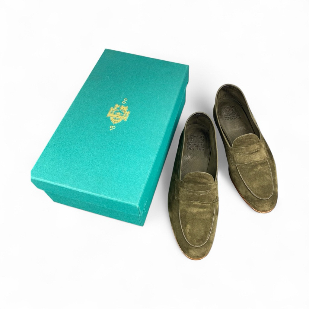 Edward Green Polperro Army Green Baby Calf Suede