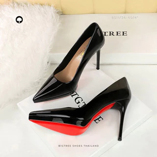 รองเท้าส้นสูงหัวแหลม 4 นิ้ว(10cm) รุ่นเรียบหรูพื้นแดง | รหัส 8511 ไซส์34-40