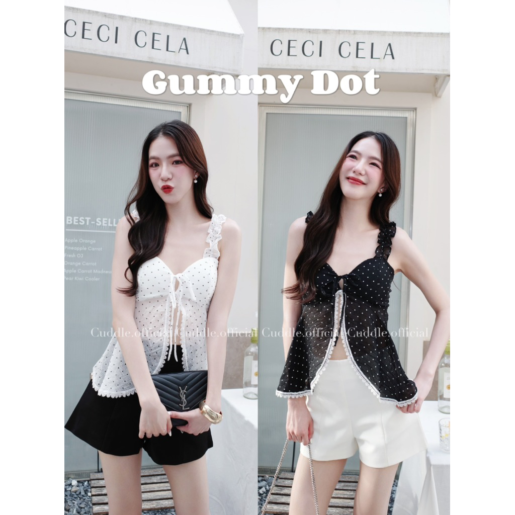 Cuddle.official - Gummy Dot Top (เสื้อสายเดี่ยวผ่าหน้าลายจุด)