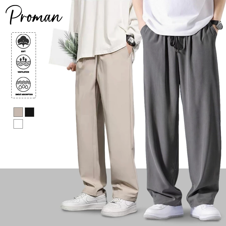 ⚡️Proman⚡️กางเกงขายาว ชาย ผ้าบาง ตรง กางเก อินเทรนด์ ผ้านุ่มใส่สบาย 📦จัดส่งจากกรุงเทพ