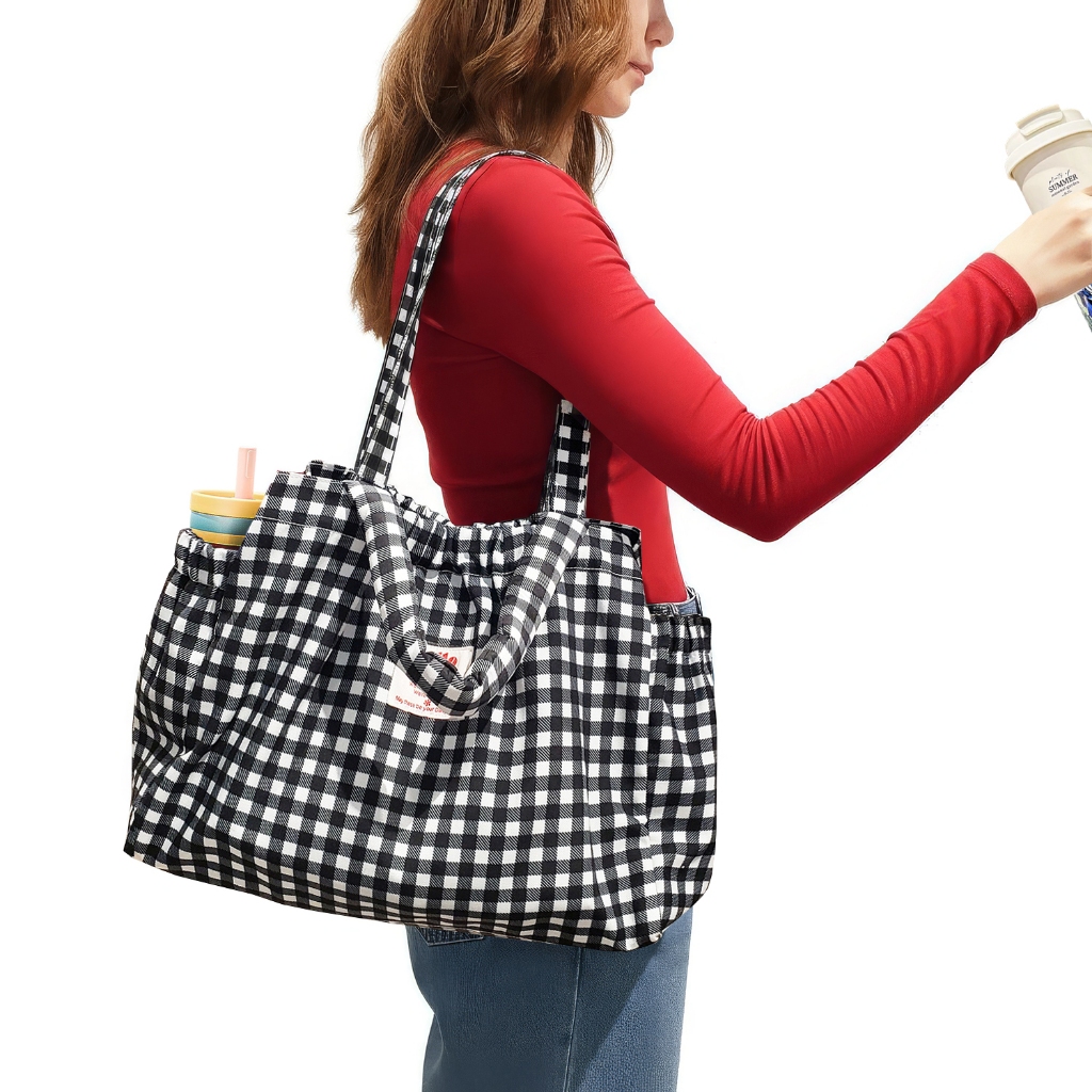 [Pre ของเข้า 3/6 ] -Hello Daisy- Pumpkin bag size XL ลายตารางาวดำ check