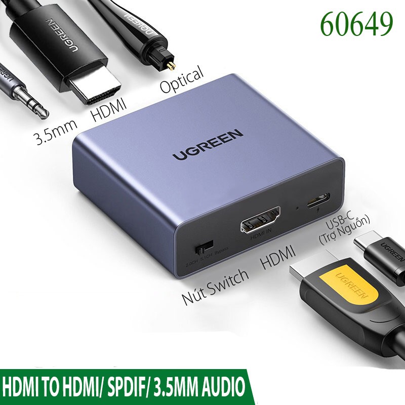 UGREEN รุ่น 60649 HDMI to HDMI Audio 4K@30Hz Splitter with Optical + AUX 3.5mm Ports