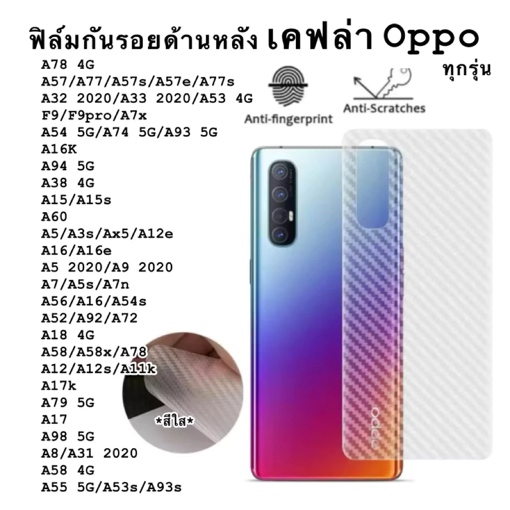 ฟิล์มหลัง ลายเคฟล่า OPPO A98 A17 A78 A16K A95 A74 A54 A93 A31 A12 A7 A92 A5S F9 F7 A52020 ฟิล์มกันรอยหลังฟิล์มหลังเคฟล่า