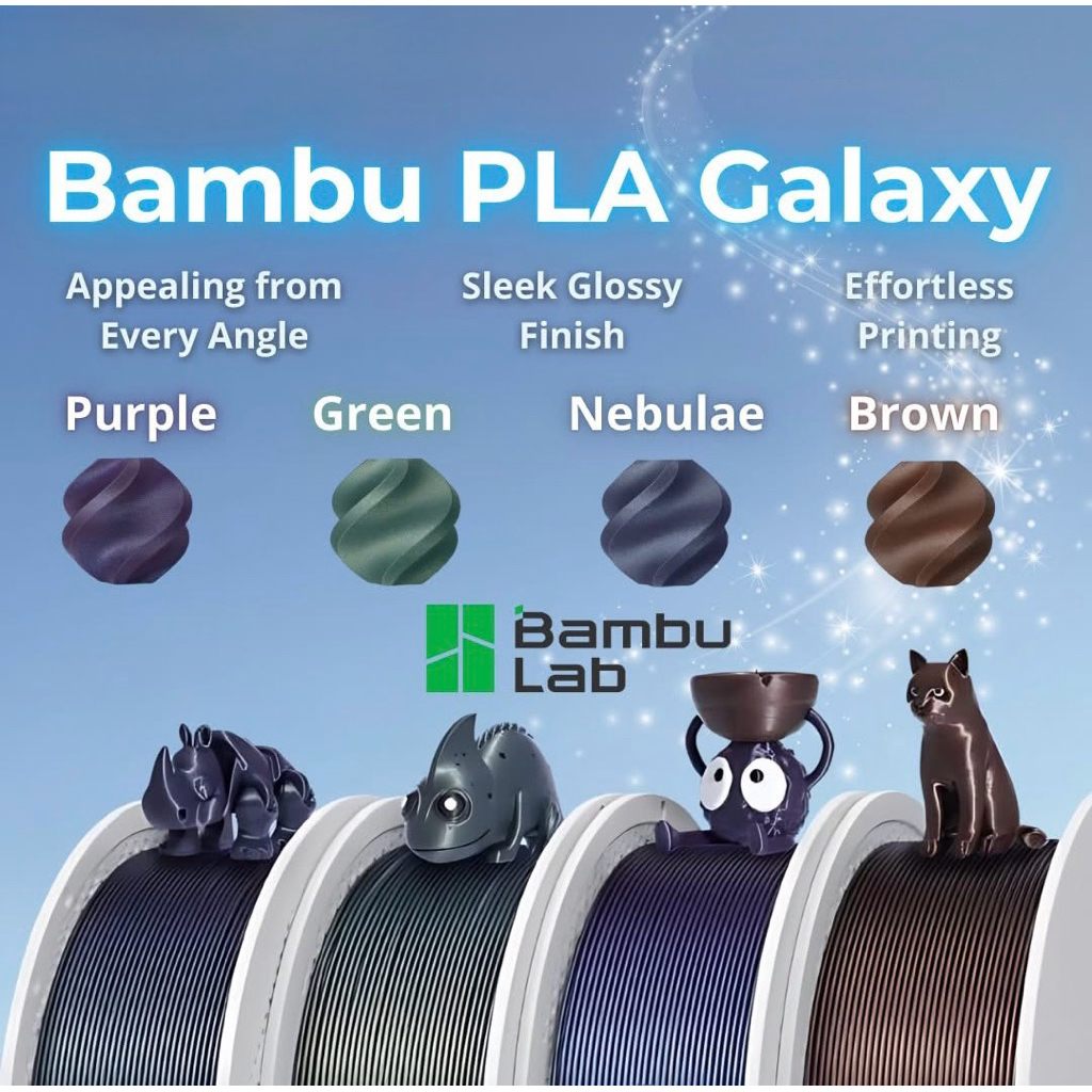 🌌 Bambu Lab PLA Galaxy Filament 1KG + Reusable Spool – เส้นใย PLA ลายกาแล็กซี่ สำหรับเครื่องพิมพ์ 3D