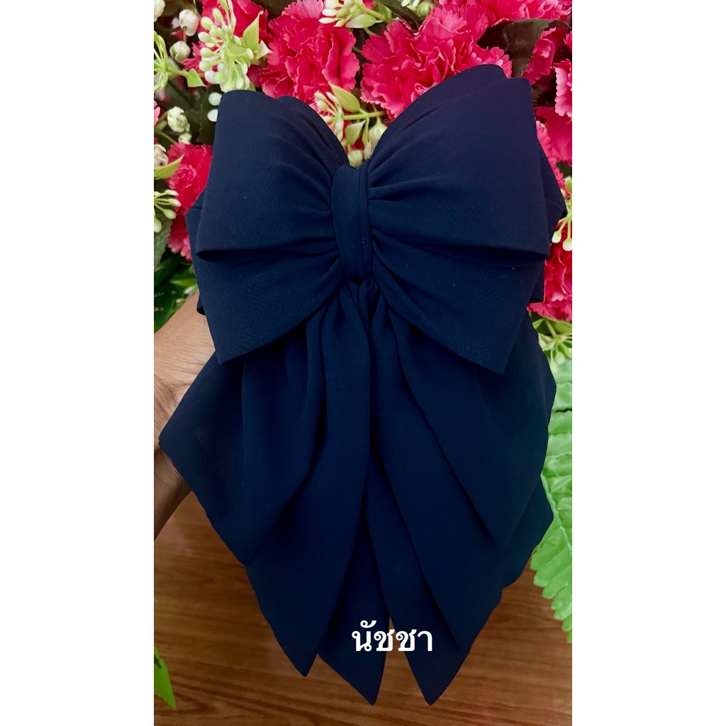 เน็ตติดผมผ้าชีฟองสีกรมงาน4ชั้นหางยาว3ชั้น