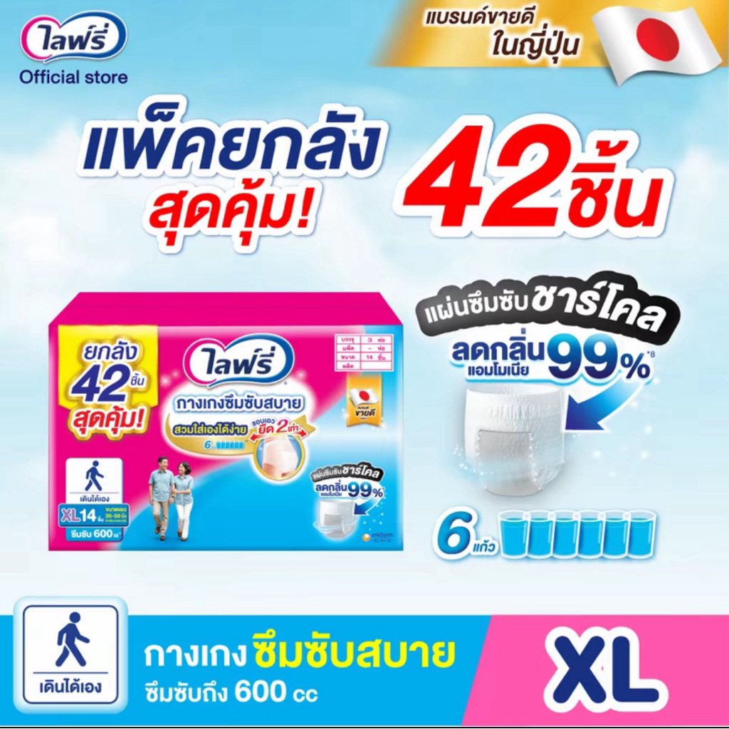 ยกลัง3ห่อ ไลฟ์รี่กางเกงซึมซับสบาย ผ้าอ้อมแพมเพิสผู้ใหญ่ แบบกางเกง รูปที่ 2