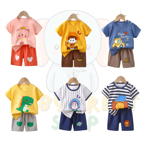 เสื้อผ้าเด็ก ชุดเด็กลายการ์ตูน แบบเซ็ท เสื้อ+กางเกงขาสั้น [K01-K06]