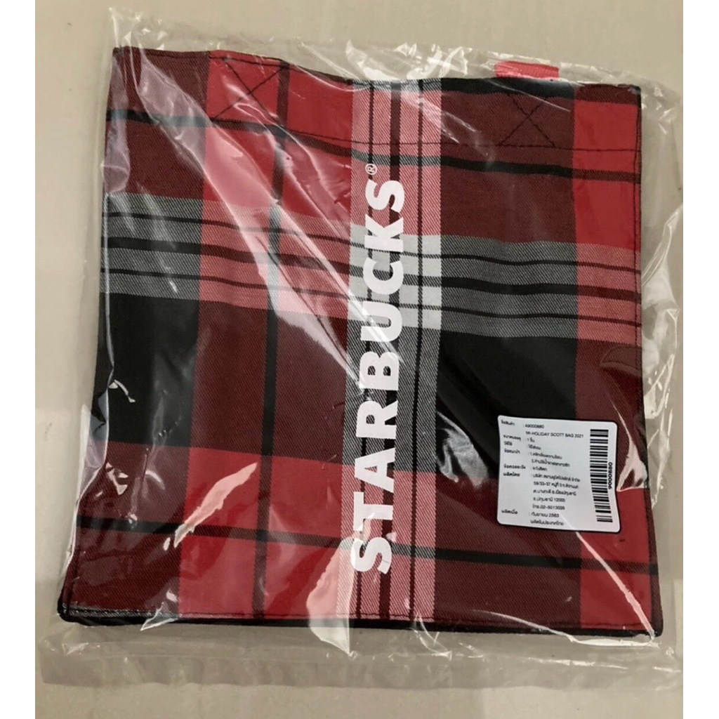 2020 Starbucks Christmas Holiday Red Scott Bag with Green Siren Logo กระเป๋าคริสต์มาส สตาร์บัคส์ ลายสก็อตแดงดำมีโลโก้ - รูปที่ 6