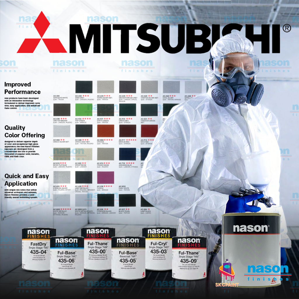สีพ่นรถยนต์ Mitsubishi รวมทุกเฉดสี Nason เนสัน 2K สูตรแห้งเร็ว ขนาด 1 ลิตร (หาสีไม่เจอแจ้งทางแชท)