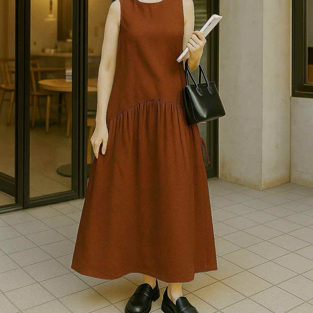 ✨ใส่โค้ด MALI69  ✨ Gummy dress ชุดเดรสผ้าฝ้ายคอกลมแขนกุดผูกเชือกหลัง