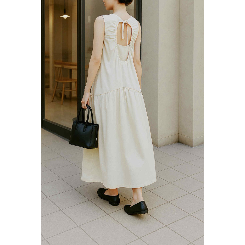 ✨ใส่โค้ด MALI69  ✨ Gummy dress ชุดเดรสผ้าฝ้ายคอกลมแขนกุดผูกเชือกหลัง - รูปที่ 2