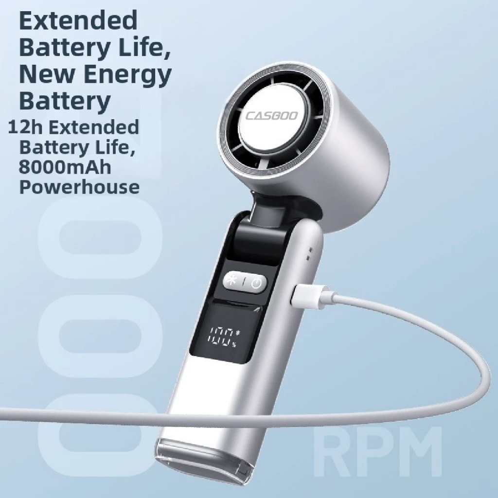 CASGOO K801 พัดลมไอเย็น ICE Cooling ปรับลม199ระดับ เย็น16°C มอเตอร์13000rpm แบตใหญ่ ปรับ180° ได้ไฟฉาย สายคล้องฟ thumbnail 7