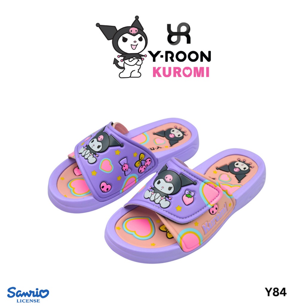 รองเท้าแตะสำหรับเด็กโต Y-Roon X Kuromi มาพร้อมตัวติดสุดคิ้วท์ลิขสิทธิ์แท้  (Y84)