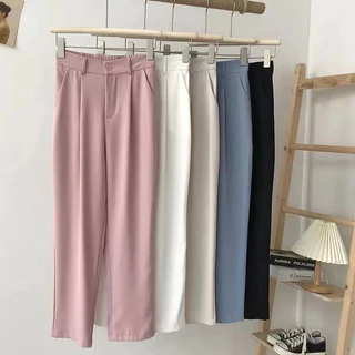 S-6XL กางเกงขายาวผู้หญิง เอวสูง ขากว้าง สูท สไตล์เกาหลี ผ้ายืด ไม่ยับง่าย | ส่งไวจากไทย